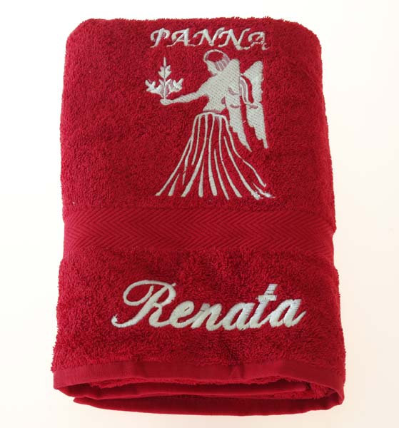 Osuška s výšivkou červená - jméno + znamení - Renata + panna Osuška s výšivkou červená - jméno + znamení - Renata + panna