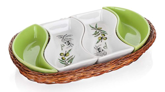 Servírovací tác v košíku OLIVES 30,5 cm, 4 díly, Banquet