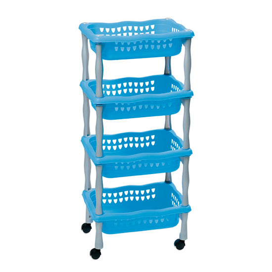 Plastový pojízdný regál do koupelny 623, 4 košíky, 4x4 kg, modrá