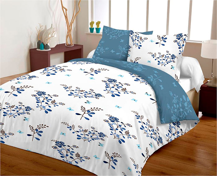 Povlečení z mikrovlákna - 100% polyester Modré květy 70x90, 140x200 cm