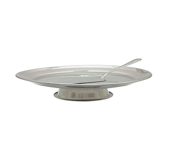 Nerezový podnos na dort na nožce 6100 s lopatkou, 25 cm