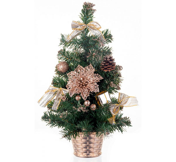 Umělý vánoční stromek v květináči zdobený 40 cm, bronzový
