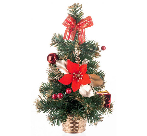 Umělý vánoční stromek v květináči zdobený 40 cm, červený