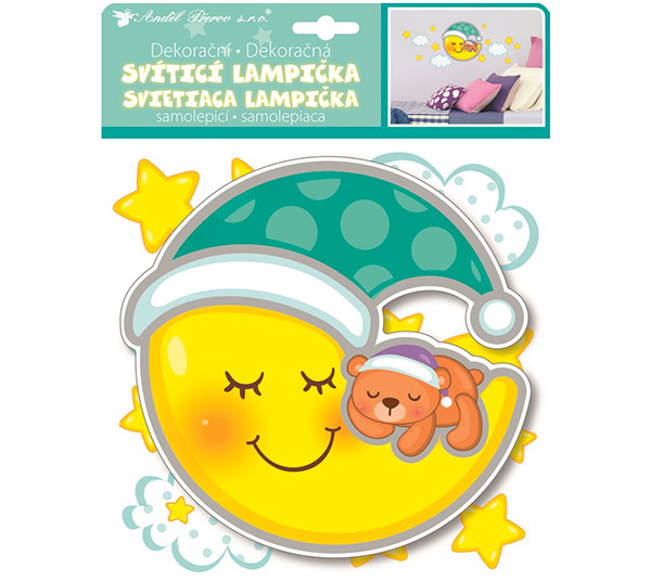 Dětská lampička na zeď LED Měsíc nalepovací s dotykovým zapínáním 17 cm, žlutá