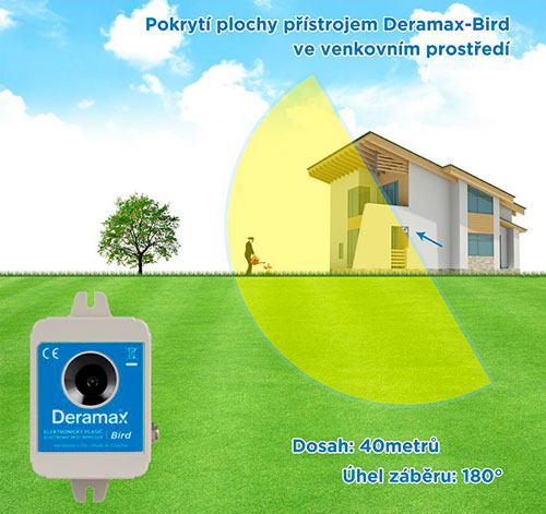 Deramax Bird ultrazvukový odpuzovač - plašič ptáků Deramax Bird ultrazvukový odpuzovač - plašič ptáků
