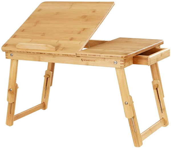 Dřevěný stolek na notebook do postele 7329 nastavitelný 64x35x34cm, přírodní