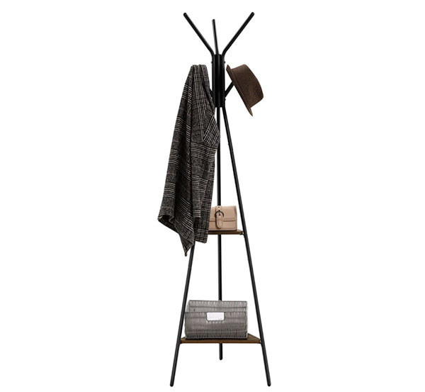 Kovový věšák na oblečení s dřevěnými poličkami 7331 179 cm, černá