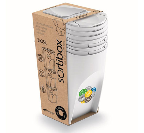 Odpadkový koš na tříděný odpad sada SORTIBOX 3 x 35 l, bílá Odpadkový koš na tříděný odpad sada SORTIBOX 3 x 35 l, bílá