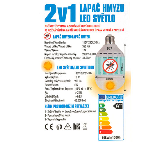 Lapač hmyzu 7036 do elektrické objímky E27 s UV světlem Lapač hmyzu 7036 do elektrické objímky E27 s UV světlem