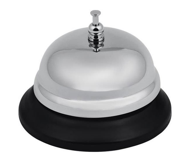 Stolní hotelový kovový zvonek na recepci 8 x 6 cm černý/stříbrný