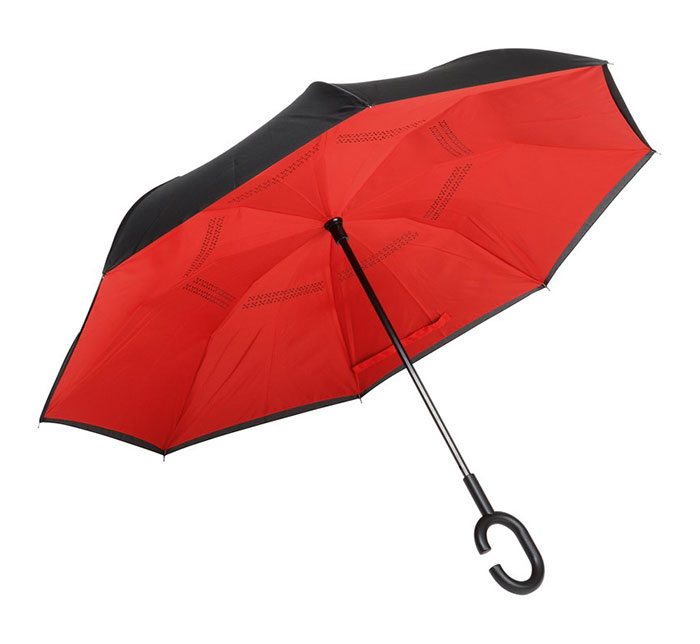 Obrácený deštník do auta dvouvrstvý 7857 109cm, černo - červený