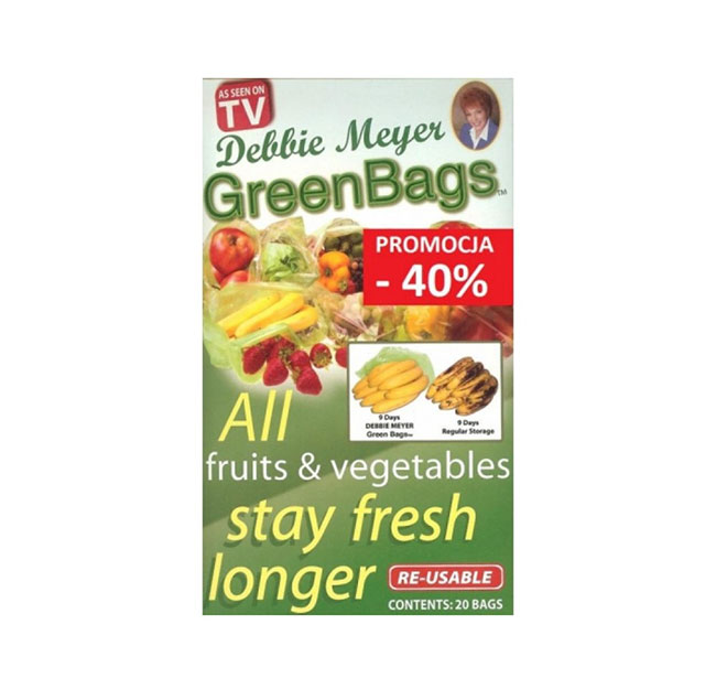 Sáčky na uskladnění ovoce a zeleniny Green Bags 20ks, opakovaně použitelné, 43x27 cm a 38x23cm