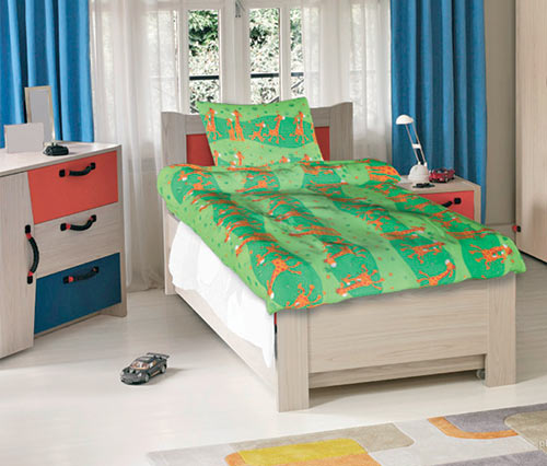 Krepové dětské povlečení do velké postele Žirafy zelené 140x200 70x90, Smolka