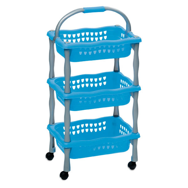 Plastový pojízdný regál do koupelny 622, 3 košíky, 3x4 kg, modrá