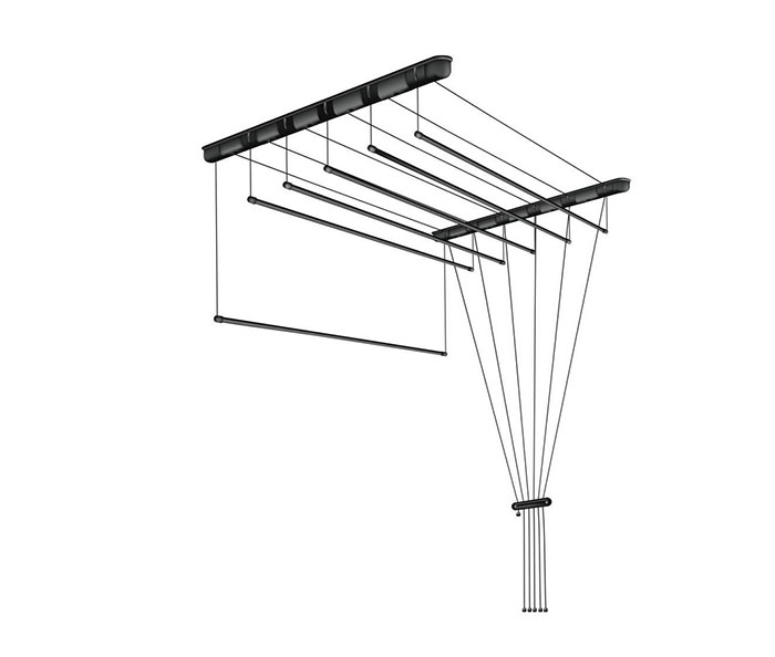 Stropní sušák na prádlo 6 tyčí 200 x 52 cm, černá