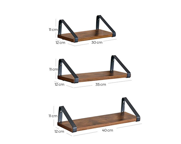 Poličky na stěnu rustikální set 3ks, 30,35,40 x 12 x 11 cm Poličky na stěnu rustikální set 3ks, 30,35,40 x 12 x 11 cm