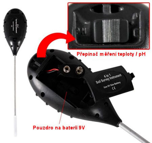 Měřič 4 v 1 PMH pro měření vlhkosti, ph, teploty a osvětlení Měřič 4 v 1 PMH pro měření vlhkosti, ph, teploty a osvětlení